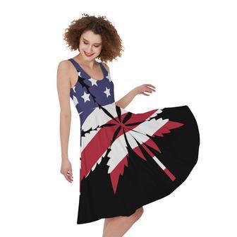 American Cannabis Leaf Flag Print Sleeveless Knee Length Dress | Newhawaiianshirts UK