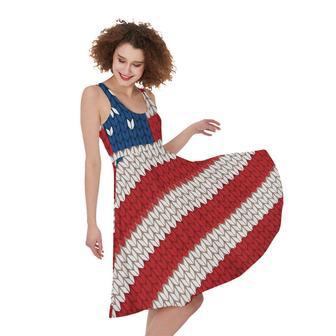 American Flag Knitted Print Sleeveless Knee Length Dress | Newhawaiianshirts AU