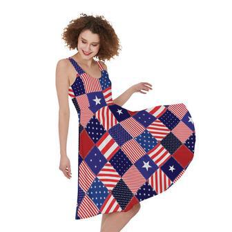 American Patriotic Patchwork Print Sleeveless Knee Length Dress | Newhawaiianshirts CA