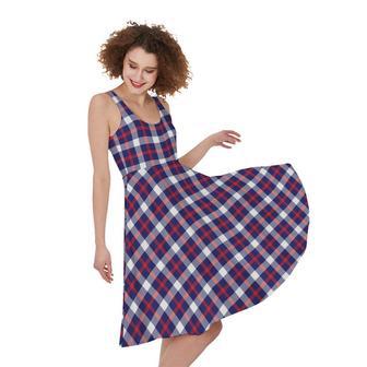 American Patriotic Plaid Print Sleeveless Knee Length Dress | Newhawaiianshirts CA