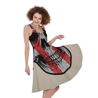 American Patriotic Skull Print Sleeveless Knee Length Dress | Newhawaiianshirts CA