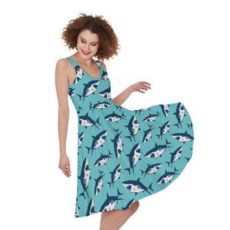 Angry Shark Pattern Print Sleeveless Knee Length Dress | Newhawaiianshirts AU