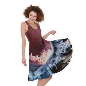 Angry Shark Print Sleeveless Knee Length Dress | Newhawaiianshirts DE