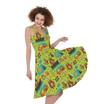 Animal Camping Pattern Print Sleeveless Knee Length Dress | Newhawaiianshirts DE