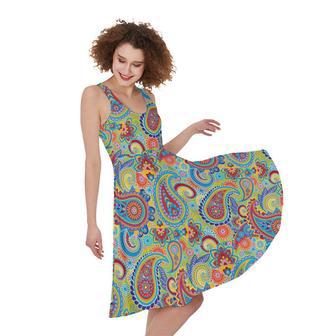 Asian Paisley Pattern Print Sleeveless Knee Length Dress | Newhawaiianshirts UK