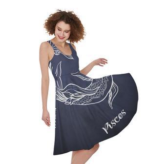 Astrology Pisces Sign Print Sleeveless Knee Length Dress | Newhawaiianshirts CA