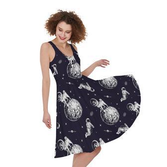 Astronaut Pug In Space Pattern Print Sleeveless Knee Length Dress | Newhawaiianshirts