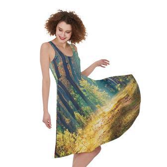 Autumn Forest Print Sleeveless Knee Length Dress | Newhawaiianshirts UK