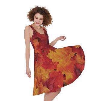 Autumn Maple Leaf Print Sleeveless Knee Length Dress | Newhawaiianshirts AU