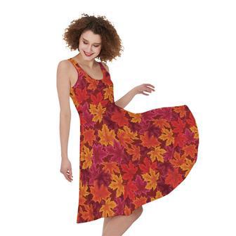 Autumn Maple Leaves Pattern Print Sleeveless Knee Length Dress | Newhawaiianshirts AU