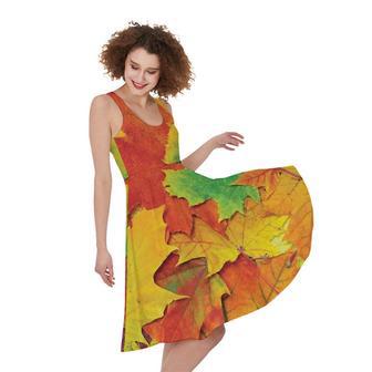 Autumn Maple Leaves Print Sleeveless Knee Length Dress | Newhawaiianshirts AU