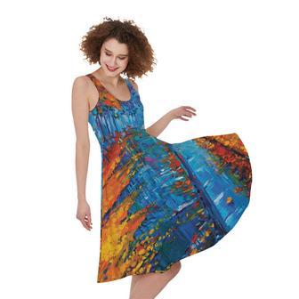 Autumn Painting Print Sleeveless Knee Length Dress | Newhawaiianshirts UK