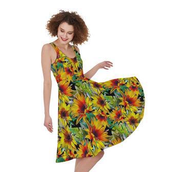 Autumn Sunflower Pattern Print Sleeveless Knee Length Dress | Newhawaiianshirts DE