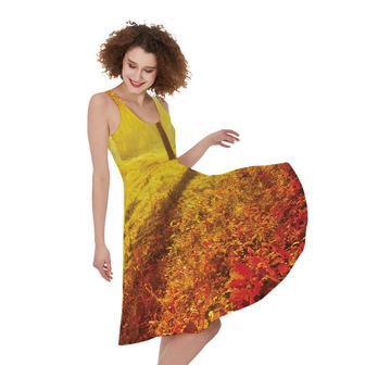 Autumn Trees Print Sleeveless Knee Length Dress | Newhawaiianshirts DE