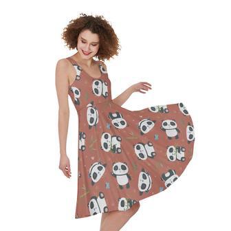 Baby Panda And Bamboo Pattern Print Sleeveless Knee Length Dress | Newhawaiianshirts UK