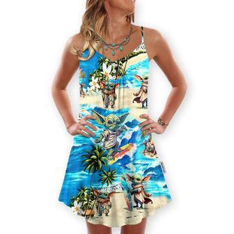 Baby Yoda Star Wars Surfing - V-Neck Sleeveless Cami Dress | Newhawaiianshirts CA