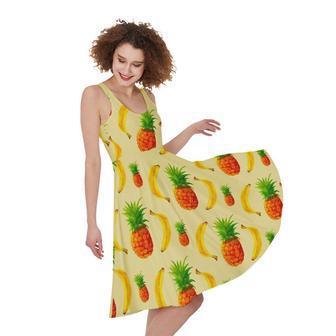 Banana Pineapple Pattern Print Sleeveless Knee Length Dress | Newhawaiianshirts