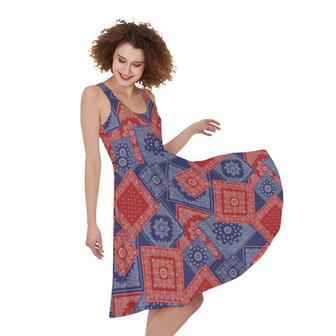 Bandanna Patchwork Pattern Print Sleeveless Knee Length Dress | Newhawaiianshirts AU