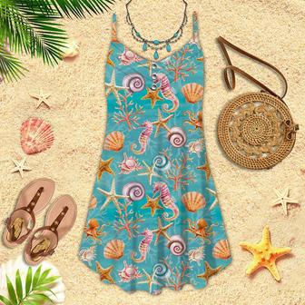 Beautiful Seashells Corals Spaghetti Strap Summer Dress | Newhawaiianshirts UK