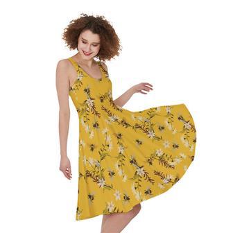 Bee Drawing Pattern Print Sleeveless Knee Length Dress | Newhawaiianshirts DE