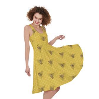 Bee Honeycomb Pattern Print Sleeveless Knee Length Dress | Newhawaiianshirts AU