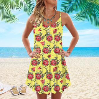 Bicycles With Watermelon Wheels Colorful Summer Spaghetti Strap Summer Dress | Newhawaiianshirts CA