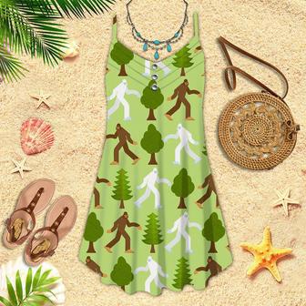 Bigfoot Sasquatch Green Forest Spaghetti Strap Summer Dress | Newhawaiianshirts DE