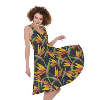 Bird Of Paradise Flower Pattern Print Sleeveless Knee Length Dress | Newhawaiianshirts