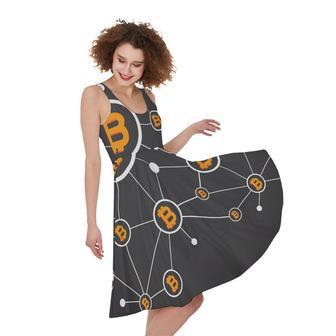 Bitcoin Connection Pattern Print Sleeveless Knee Length Dress | Newhawaiianshirts UK