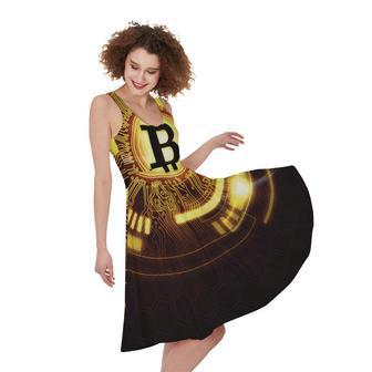 Bitcoin Crypto Symbol Print Sleeveless Knee Length Dress | Newhawaiianshirts AU