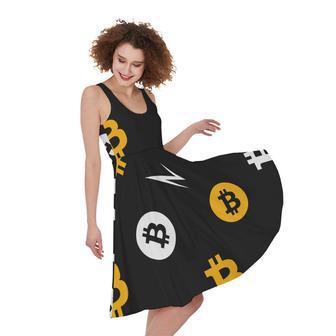 Bitcoin Symbol Pattern Print Sleeveless Knee Length Dress | Newhawaiianshirts CA