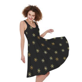 Black And Gold Snowflake Pattern Print Sleeveless Knee Length Dress | Newhawaiianshirts DE