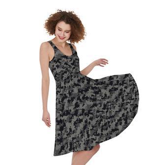 Black And Grey Digital Camo Print Sleeveless Knee Length Dress | Newhawaiianshirts UK