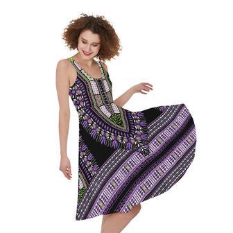 Black And Purple African Dashiki Print Sleeveless Knee Length Dress | Newhawaiianshirts UK