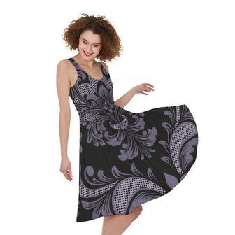 Black And Purple Damask Pattern Print Sleeveless Knee Length Dress | Newhawaiianshirts DE