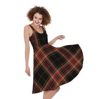 Black And Red Stewart Tartan Print Sleeveless Knee Length Dress | Newhawaiianshirts DE