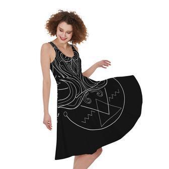 Black And White Aquarius Sign Print Sleeveless Knee Length Dress | Newhawaiianshirts CA