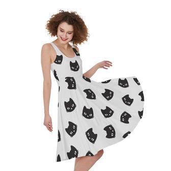 Black And White Cat Pattern Print Sleeveless Knee Length Dress | Newhawaiianshirts CA