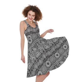 Black And White Ethnic Pattern Print Sleeveless Knee Length Dress | Newhawaiianshirts DE