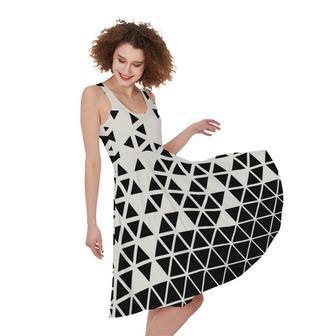 Black And White Geometric Pattern Print Sleeveless Knee Length Dress | Newhawaiianshirts AU