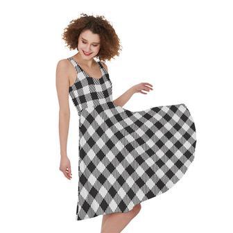 Black And White Gingham Pattern Print Sleeveless Knee Length Dress | Newhawaiianshirts