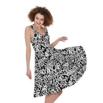 Black And White Graffiti Pattern Print Sleeveless Knee Length Dress | Newhawaiianshirts