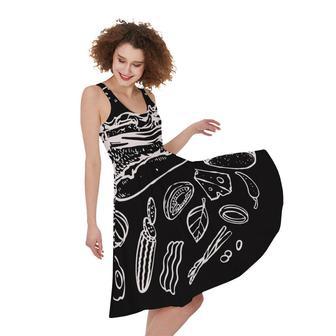 Black And White Hamburger Print Sleeveless Knee Length Dress | Newhawaiianshirts AU