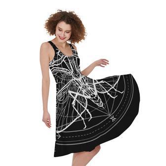 Black And White Mantis Spirit Print Sleeveless Knee Length Dress | Newhawaiianshirts DE