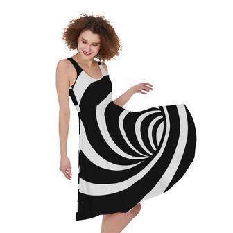 Black And White Optical Illusion Print Sleeveless Knee Length Dress | Newhawaiianshirts CA