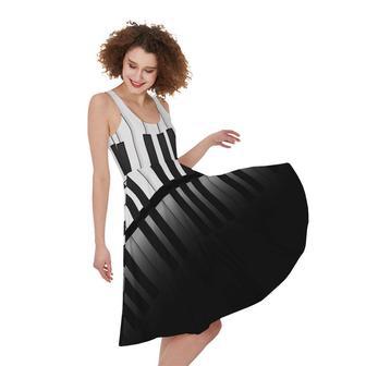 Black And White Piano Keyboard Print Sleeveless Knee Length Dress | Newhawaiianshirts CA