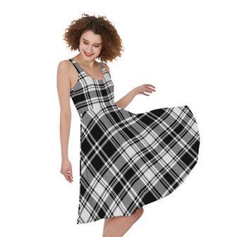 Black And White Plaid Pattern Print Sleeveless Knee Length Dress | Newhawaiianshirts CA