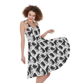 Black And White Rat Pattern Print Sleeveless Knee Length Dress | Newhawaiianshirts CA