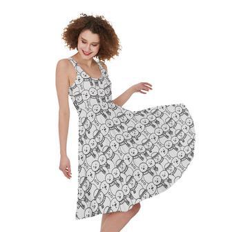 Black And White Snowman Pattern Print Sleeveless Knee Length Dress | Newhawaiianshirts