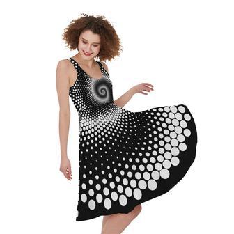 Black And White Spiral Dot Print Sleeveless Knee Length Dress | Newhawaiianshirts DE